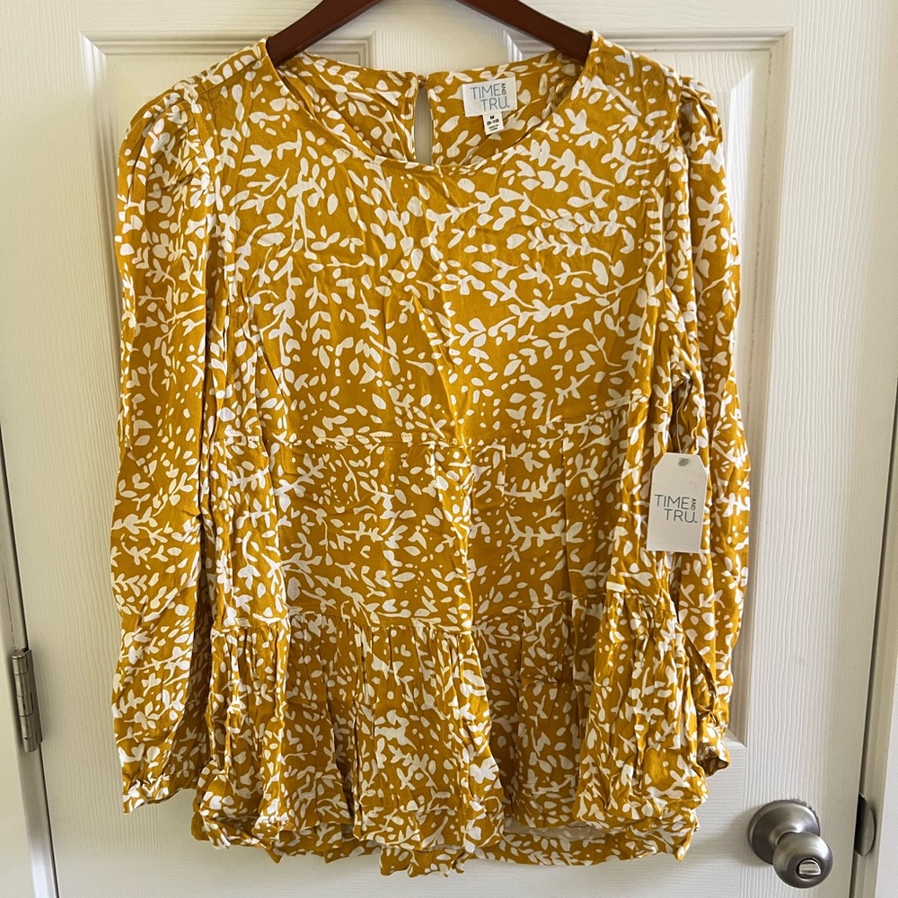 Time and Tru Women's Mustard Floral Blouse